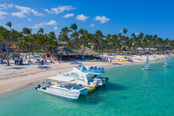 Aerial view of beautiful white sandy beach in Punta Cana, Dominican Republic