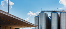 Panoramic Image Of Beer Fermentation Tanks.