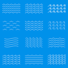 Sticker - wave line icon set. water outline symbol. sea and ocean signs. vector illustration.