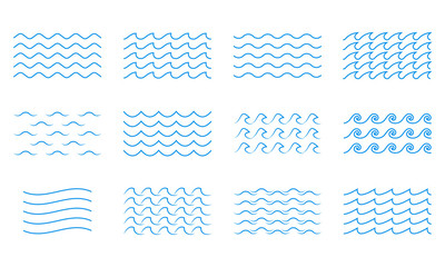 wave line icon set. water outline symbol. sea and ocean signs. vector illustration.