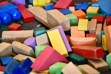 Wooden bricks and blocks background texture 