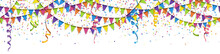 Seamless Colored Garlands, Confetti And Streamers Background