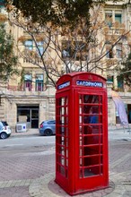 Vintage British Red Telephone Box In The Old Town Of Saint Julian, Malta 
