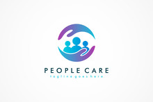 Abstract People Care Logo. Human Icon With Circular Two Hands Symbol. Flat Vector Logo Design Template Element.
