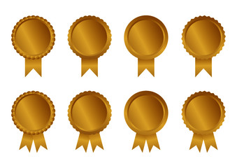 Wall Mural - golden ribbons collection and banner of premium award medals and guarantee labels isolated on white 
