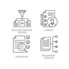 Poster - Professional employment pixel perfect linear icons set. Applicant tracking system and job analysis customizable thin line contour symbols. Isolated vector outline illustrations. Editable stroke