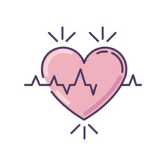 Wall Mural - Heart pink RGB color icon. Pulse rate. Heartbeat rhythm. Cardiogram frequency analysis. Vital signs. Cardio health care. Medical tests. Clinic analysis. Isolated vector illustration