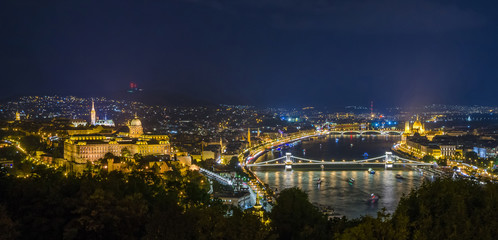 Wall Mural - Panoramic view of Budapest Castle and Danube river at night, Hungary.