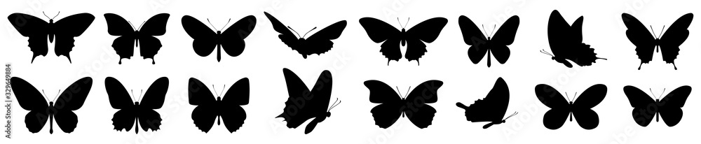 Butterflies silhouette set. Vector illustration - obrazy, fototapety, plakaty 