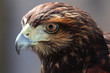 close up of hawk face made in Brazil. Harris Hawk.