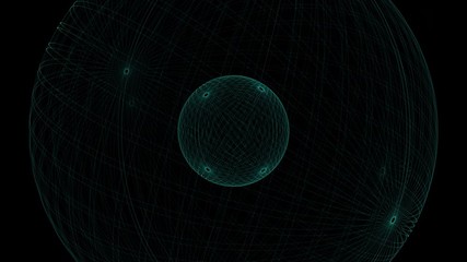 Wall Mural - rotating abstract concentric orbital globes on black background