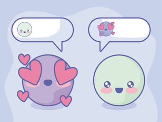 Poster - cute emojis with chat bubbles over purple background