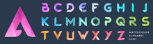 Simple Bold Watercolor Textured Font. Colorful Letters Set. Business Logo Design Template Bundle.