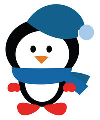 Poster - Penguin with hat, illustration, vector on white background.