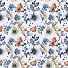 hand drawn floral watercolor seamless pattern