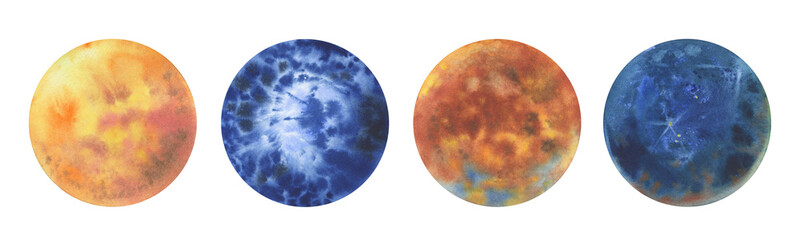 planets illustration.abstract watercolor planet planet balls hand drawn magic artwork illustration. 
