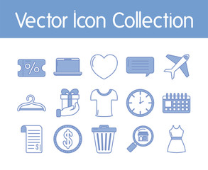 Canvas Print - heart and shopping icon set, blue outline style