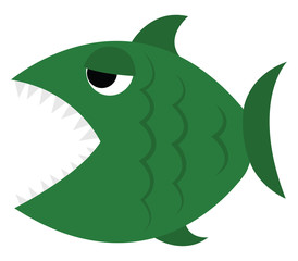 Sticker - Green fish, illustration, vector on white background.