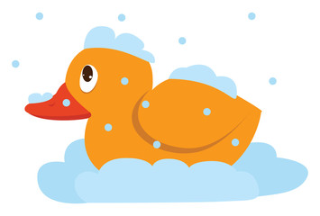 Sticker - Duck on snow, illustration, vector on white background.