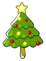 Sticker - Little tree with star, illustration, vector on white background.