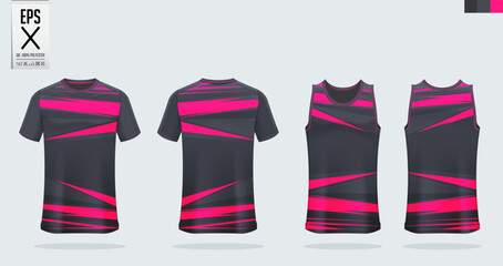 T-shirt mockup, sport shirt template design for soccer jersey, football kit. Tank top for basketball jersey and running singlet. Sport uniform in front view and back view.  Mock up Vector Illustration