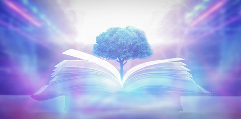 Wall Mural - the concept of education by planting knowledge trees and birds flying to the future to open old book