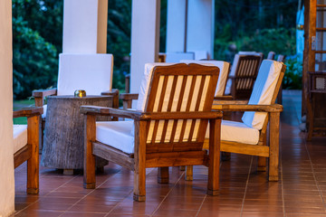 Wall Mural - Comfortable chairs on the empty terrace in the evening, Tanzania, Africa