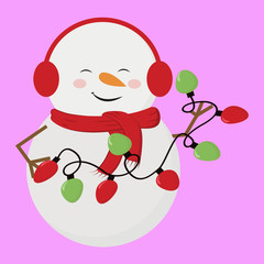 Poster - Snowman with christmas lights, illustration, vector on white background.