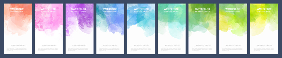 Wall Mural - Big bundle set of light colorful vector watercolor backgrounds for banner or flyer