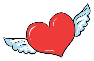 Sticker - Heart with wings, illustration, vector on white background.