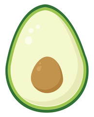 Sticker - Avocado in half, illustration, vector on white background.