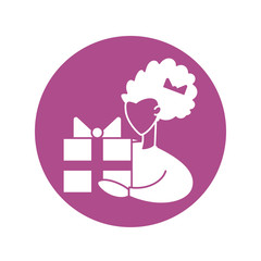 Poster - woman holding a gift box, silhouette style icon