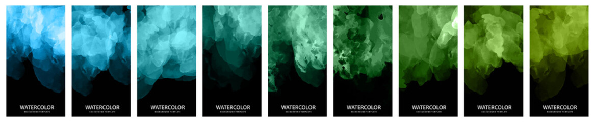 Wall Mural - black background set with mystical green fog or smoke. dramatic poster template.