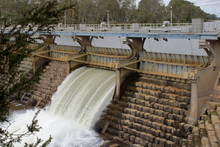 Goulburn Weir, Victoria Australia, Originally Made From Granite Stone Blocks And Concrete. Part Of Goulburn Murray Water Infrastructure