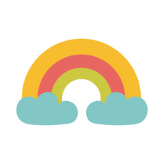 Poster - rainbow with clouds on white background