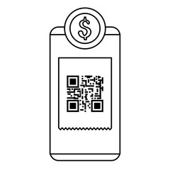 Sticker - smartphone device with scan code qr and coin vector illustration design