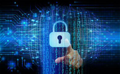closed padlock on digital background, cyber security