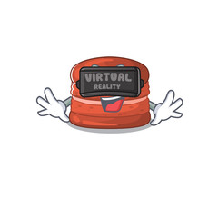 Sticker - A picture of cherry macaron character with Virtual reality headset