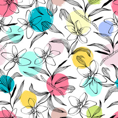 Wall Mural - Vector seamless pattern with hand drawn flowers.