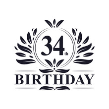 34th Birthday Logo, 34 Years Birthday Celebration.