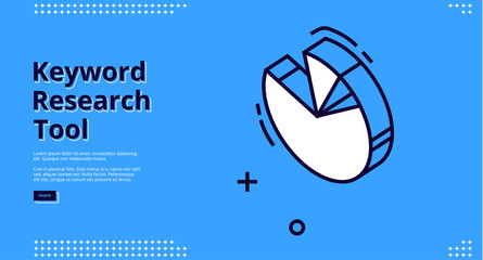 Wall Mural - keyword research tool banner with isometric chart on blue background. vector landing page of seo opt