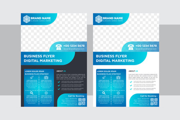 Wall Mural - Template vector design for Brochure, AnnualReport, Magazine, Poster, Corporate Presentation, Portfolio, Flyer, infographic, layout modern with blue color size A4, Front and back, space for photo. 