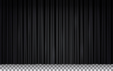 black velvet curtain in theater or cinema. vector realistic closed stage curtains lighted by spotlig