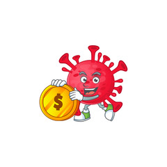 Wall Mural - mascot cartoon character style of coronavirus amoeba showing one finger gesture