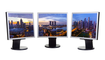 Singapore panorama (my photo) on computer monitors