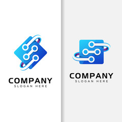processor chip computer logo, technology gradient logo design