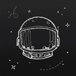 Astronaut helmet, hand drawn vector sketch illustration on dark background. Chalk board drawing style.