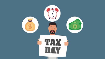 Poster - tax day animation with businessman and economy icons