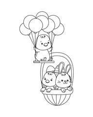 Sticker - little rabbit and chick with balloons helium easter characters