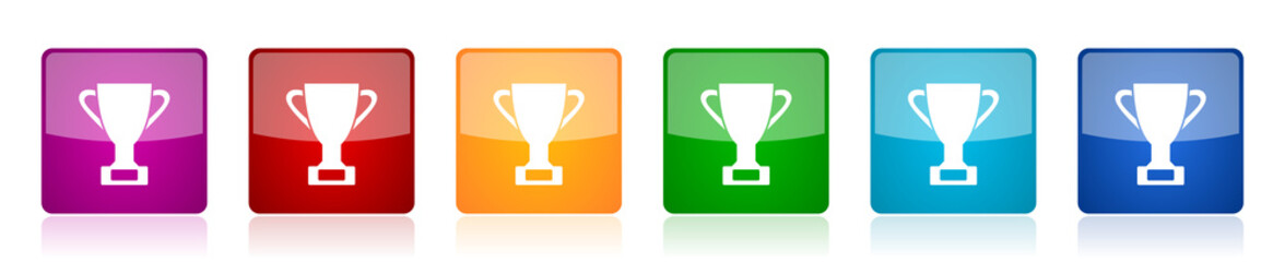 Aufkleber - Cup icon set, colorful square glossy vector illustrations in 6 options for web design and mobile applications
